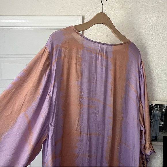 NORBLACK NORWHITE lavender peach tie dye cupro modal boat neck midi dress - Picture 4 of 8